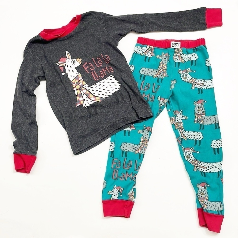 Lazy One Christmas llama print toddler pajama set